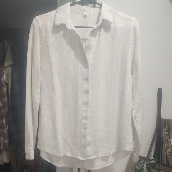 Cloth & Stone Beige and White Striped Long Sleeved Button Down Shirt - Picture 1 of 5